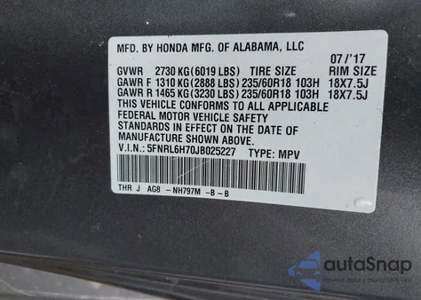 2018 Honda Odyssey Ex-L z USA, uszkodzony, nr VIN 5FNRL6H70JB025227